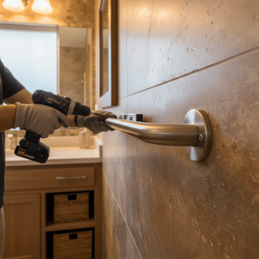 Professional ADA-compliant home safety installation showing accessibility features