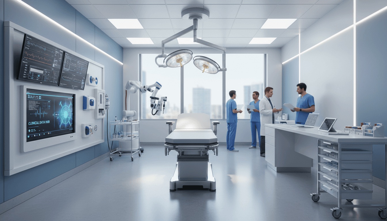 Clinical workspace showing organized medical equipment and professional healthcare setting