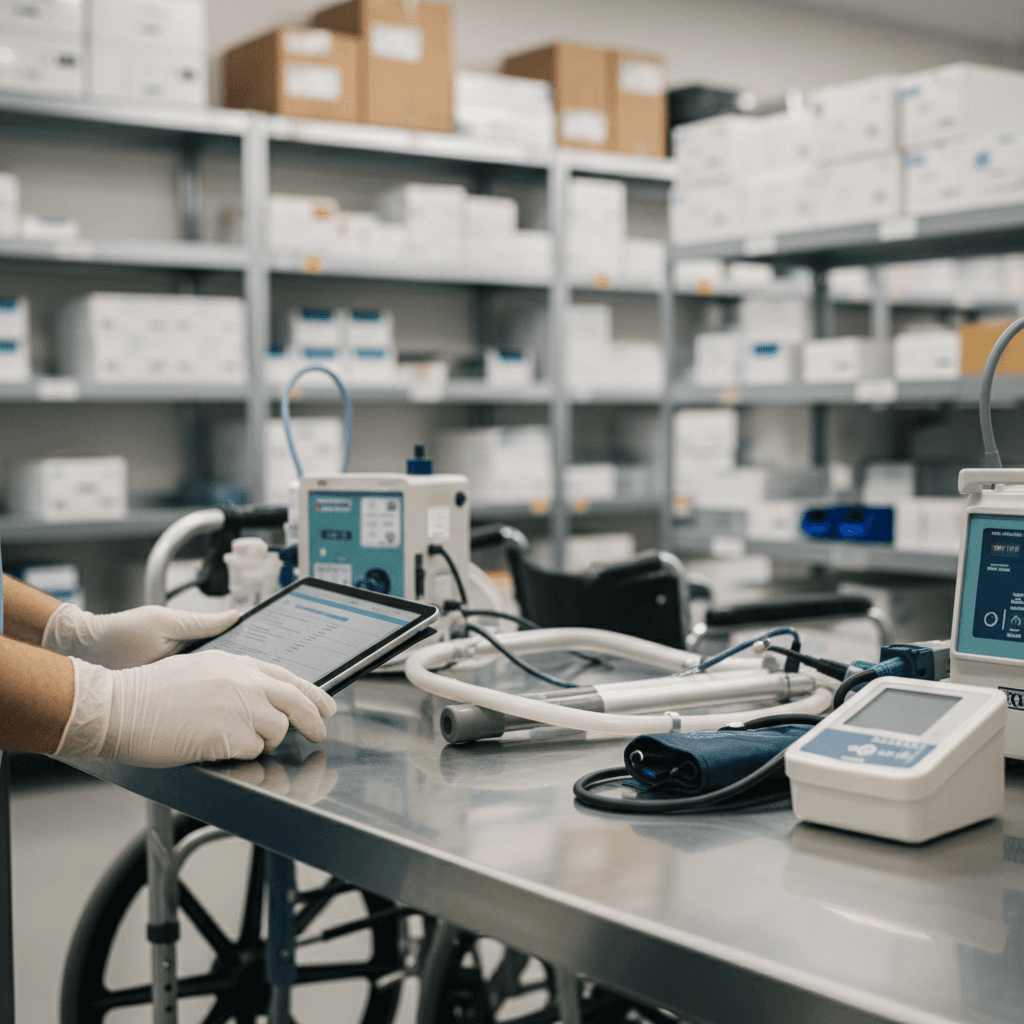 Technician inspecting durable medical equipment