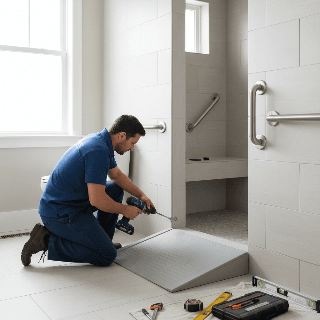 ADA-compliant home safety installation with grab bars and accessibility modifications