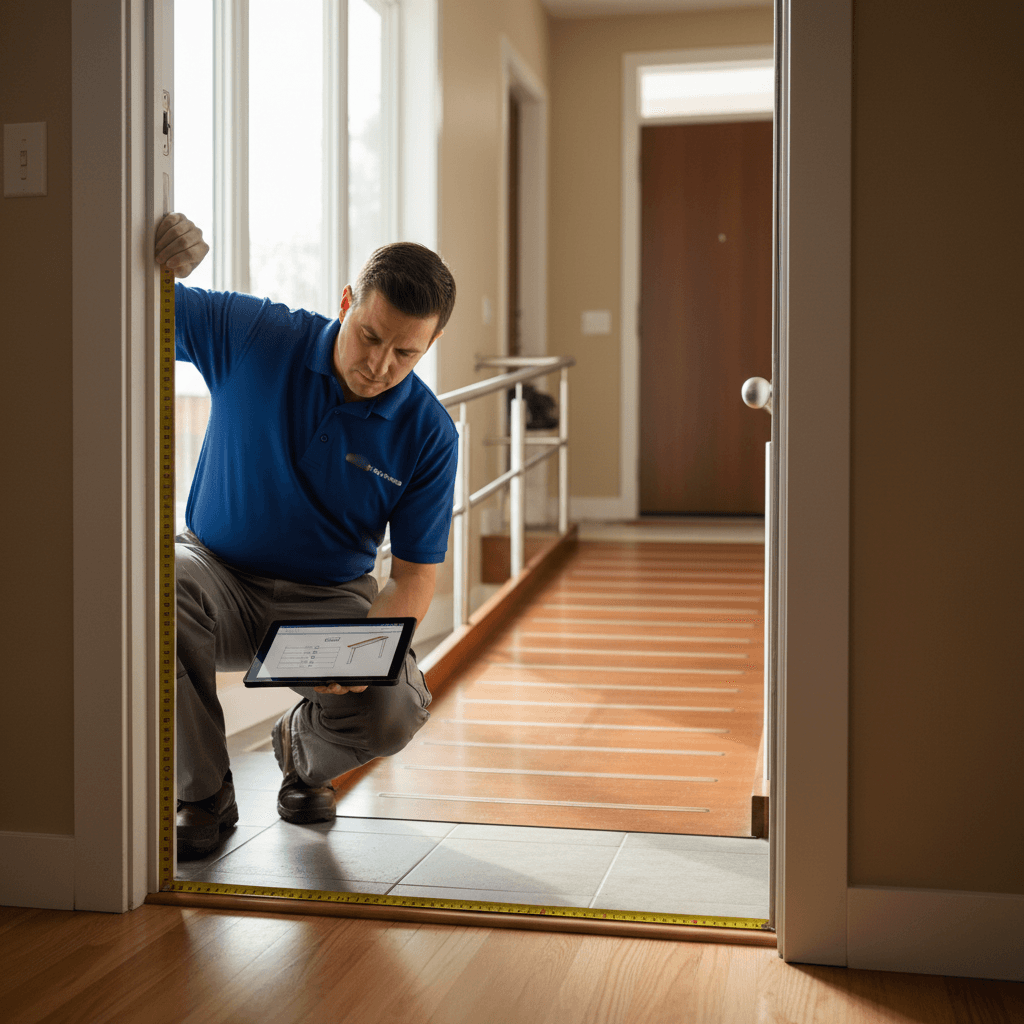 ADA compliance assessment being conducted during home safety installation evaluation